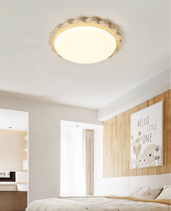 yellow travertine scallop flush mount ceiling light