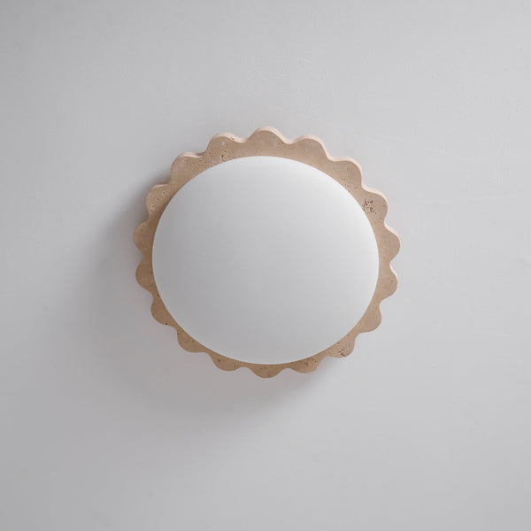 yellow travertine scallop flush mount ceiling light