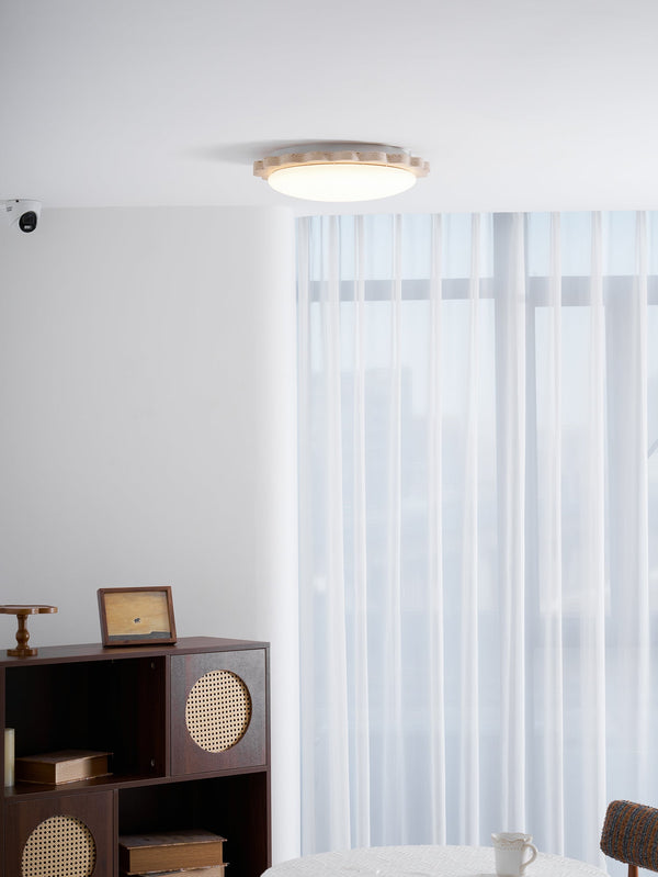 yellow travertine scallop flush mount ceiling light