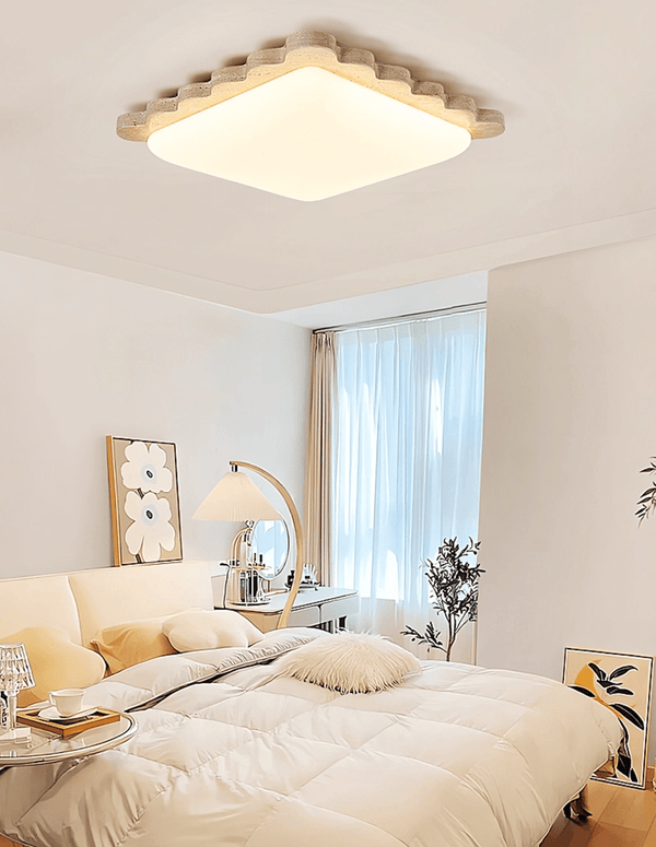 yellow travertine scallop flush mount ceiling light