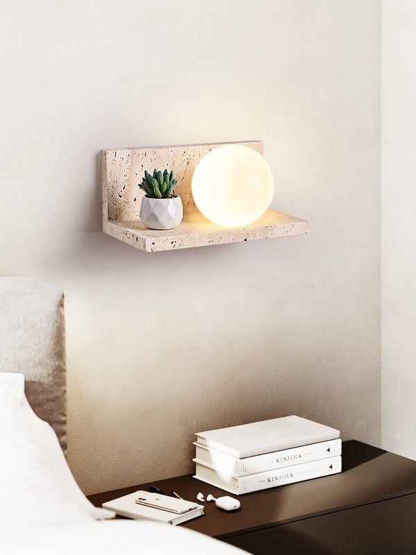 yellow travertine shelf wall sconce