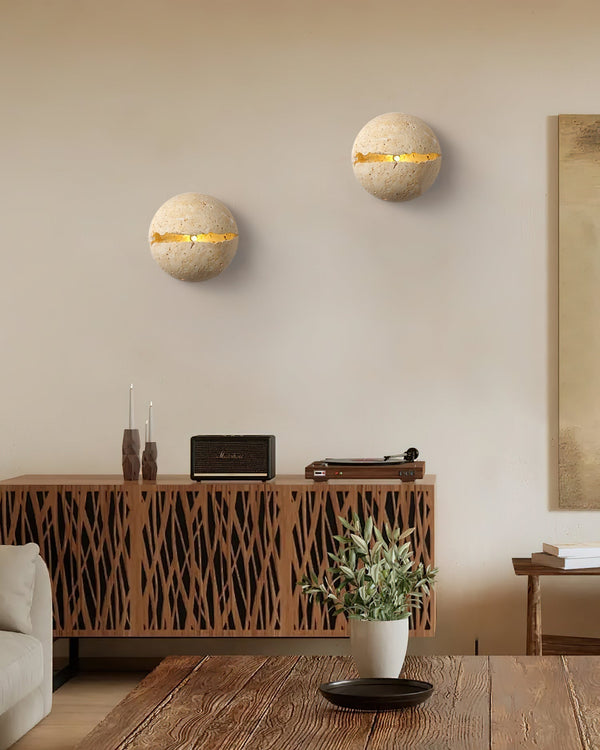 yellow travertine sphere iron wall lamp