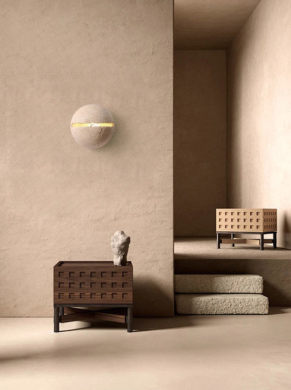 yellow travertine sphere iron wall lamp