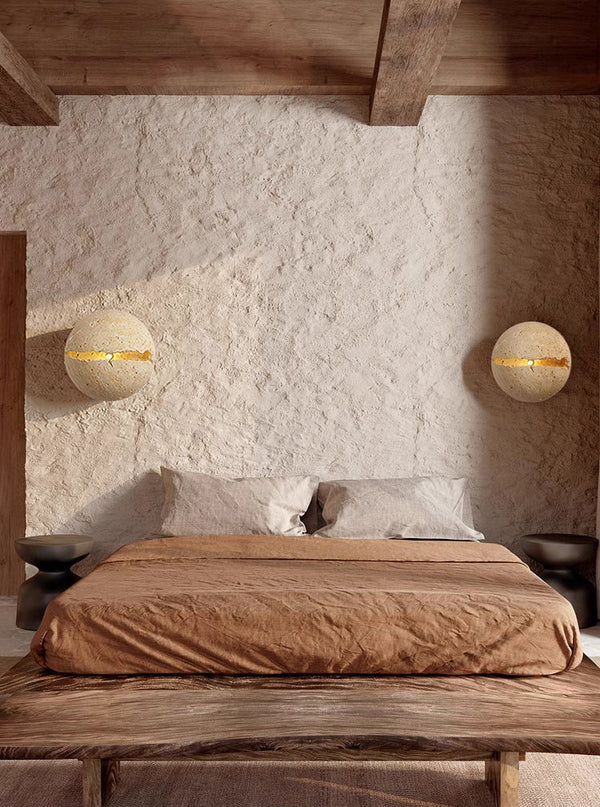 yellow travertine sphere iron wall lamp