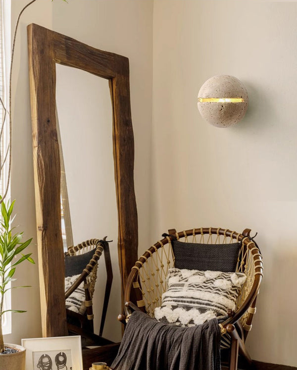 yellow travertine sphere iron wall lamp