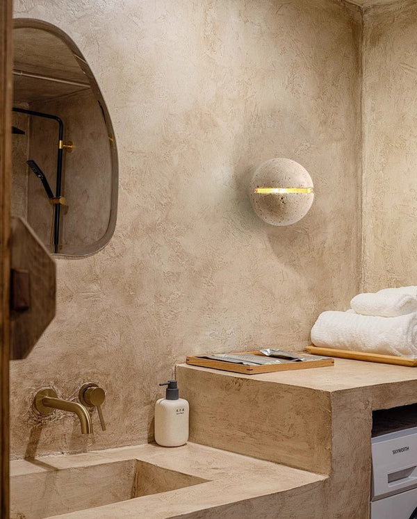 yellow travertine sphere iron wall lamp