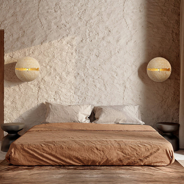 yellow travertine sphere iron wall lamp
