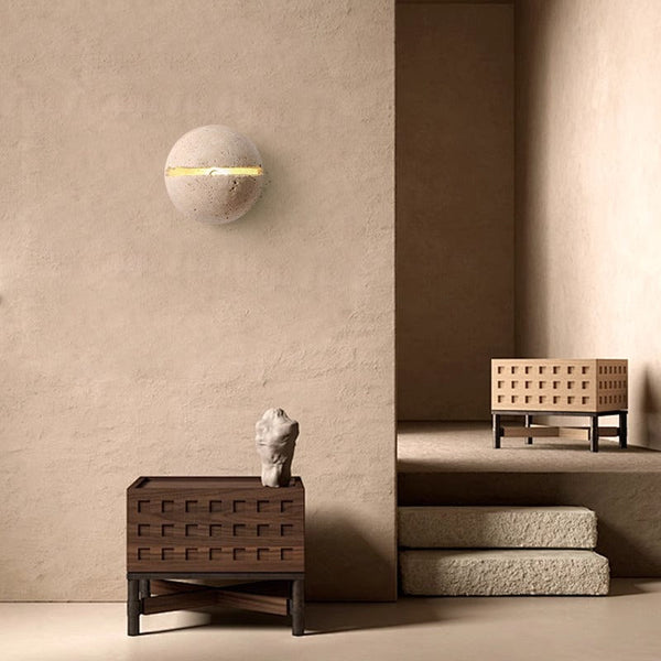 yellow travertine sphere iron wall lamp