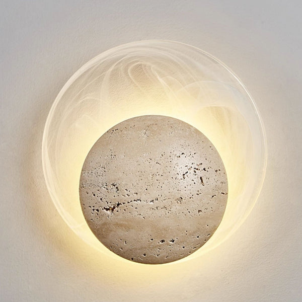 yellow travertine sphere led wall sconce