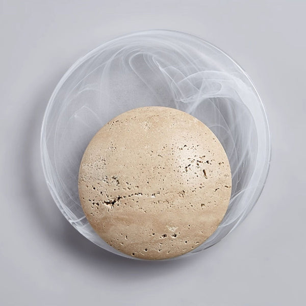 yellow travertine sphere led wall sconce