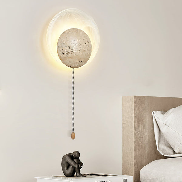 yellow travertine sphere led wall sconce