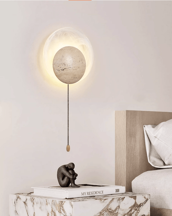 yellow travertine sphere led wall sconce
