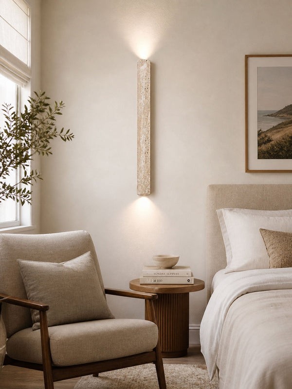 yellow travertine vertical wall sconce