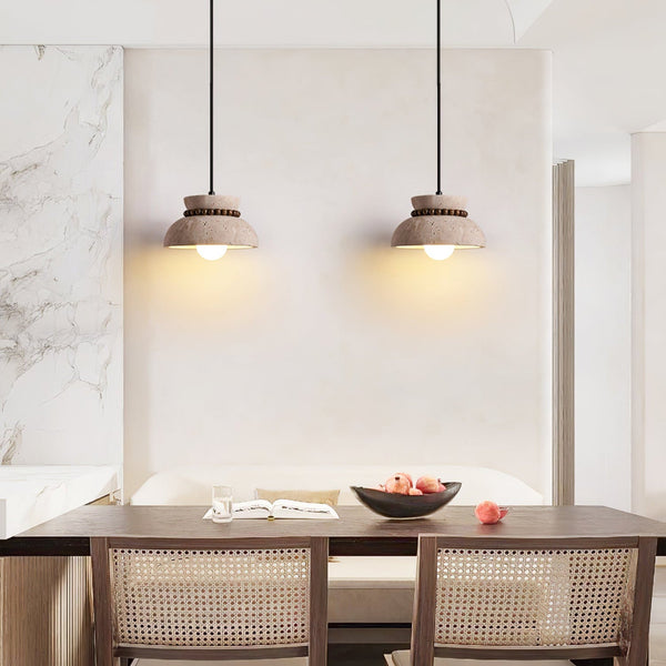 yellow travertine walnut bead dome pendant light