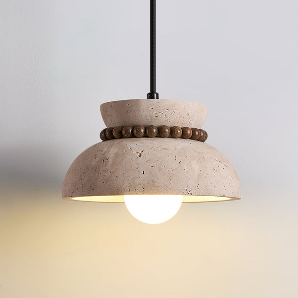 yellow travertine walnut bead dome pendant light