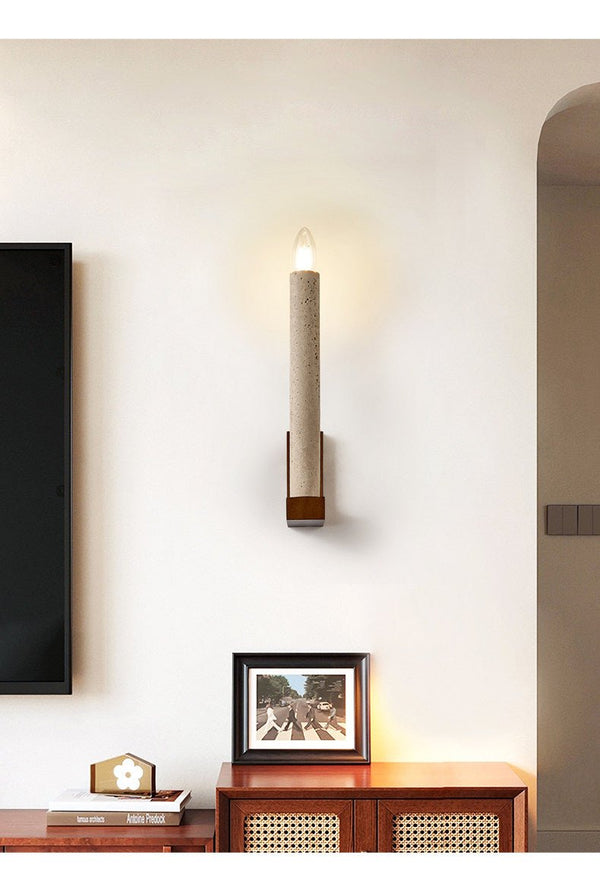 yellow travertine walnut candle wall sconce