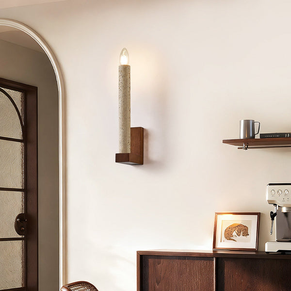 yellow travertine walnut candle wall sconce
