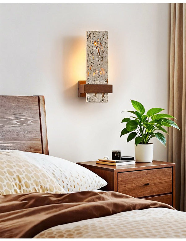 yellow travertine walnut cylinder wall sconce