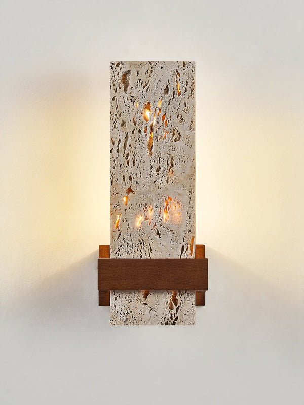 yellow travertine walnut cylinder wall sconce
