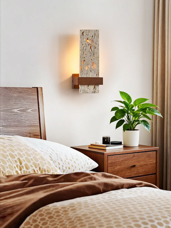 yellow travertine walnut cylinder wall sconce
