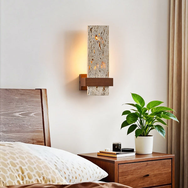 yellow travertine walnut cylinder wall sconce