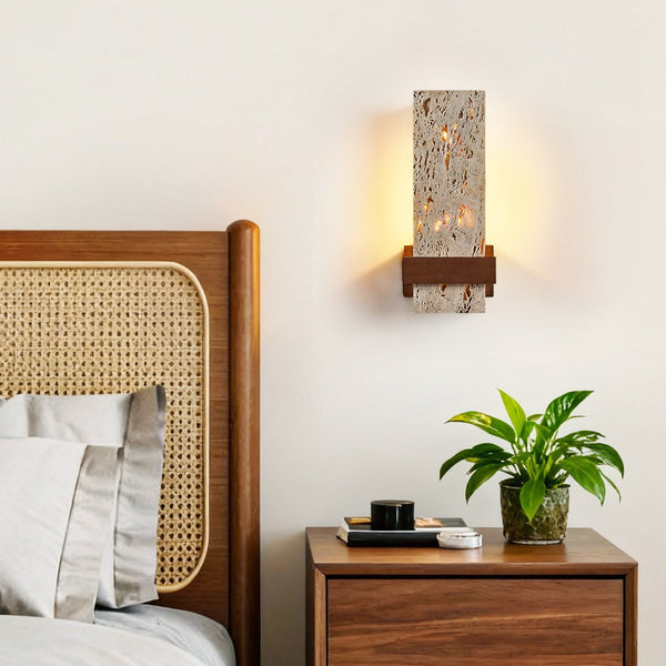 yellow travertine walnut cylinder wall sconce