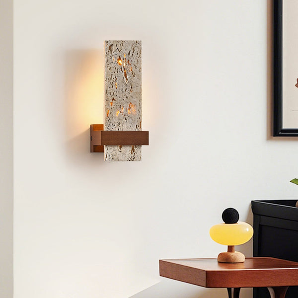 yellow travertine walnut cylinder wall sconce