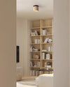 yellow travertine walnut drum flush mount ceiling light