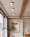yellow travertine walnut drum flush mount ceiling light