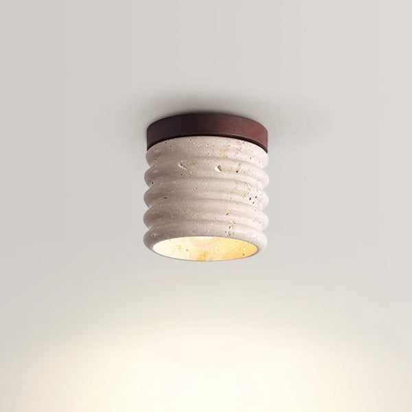yellow travertine walnut drum flush mount ceiling light