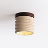 yellow travertine walnut drum flush mount ceiling light