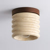 yellow travertine walnut drum flush mount ceiling light