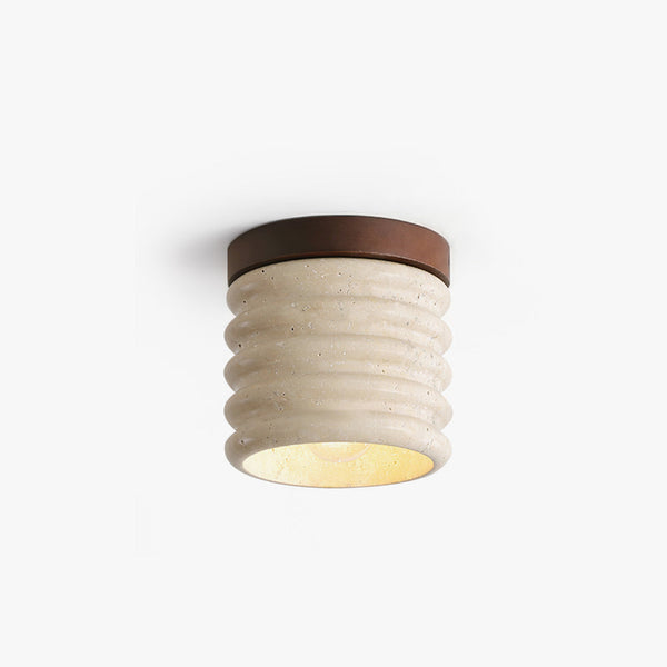 yellow travertine walnut drum flush mount ceiling light