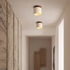 yellow travertine walnut drum flush mount ceiling light