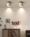 yellow travertine walnut drum flush mount ceiling light