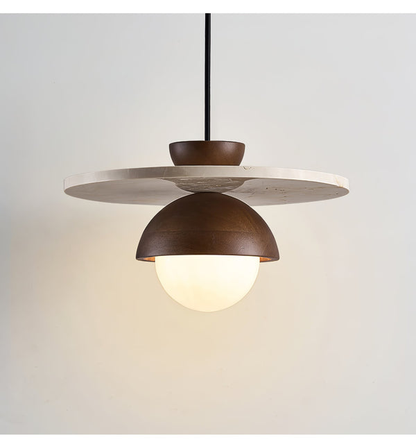 yellow travertine walnut glass dome pendant light