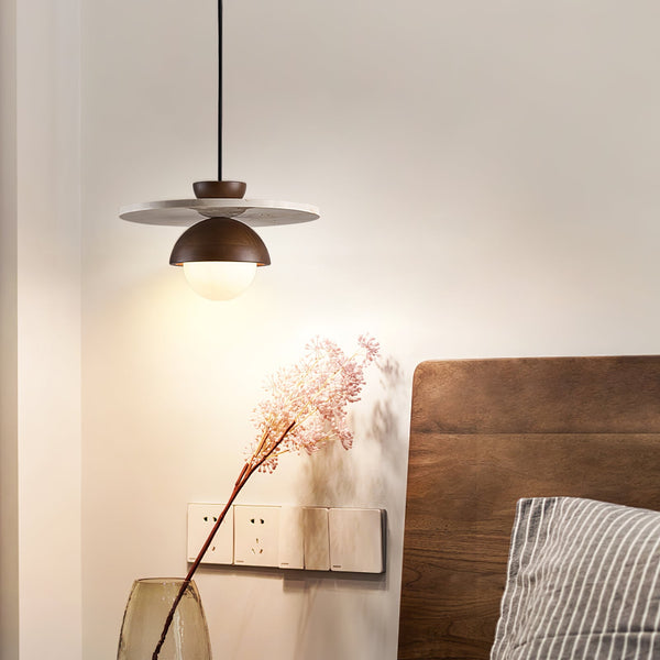 yellow travertine walnut glass dome pendant light