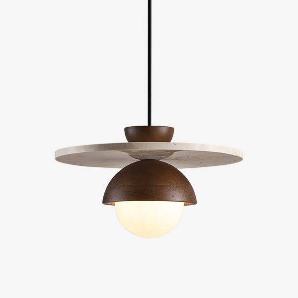 yellow travertine walnut glass dome pendant light