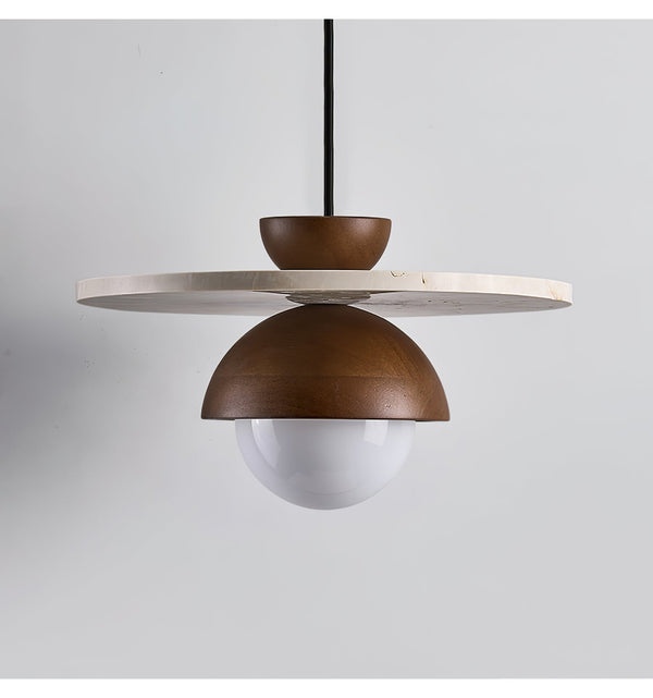 yellow travertine walnut glass dome pendant light