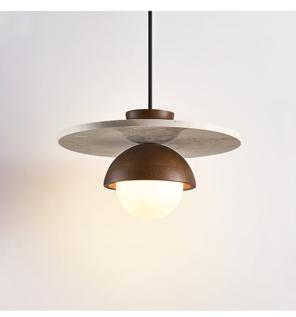 yellow travertine walnut glass dome pendant light