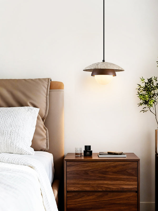yellow travertine walnut pendant light 3