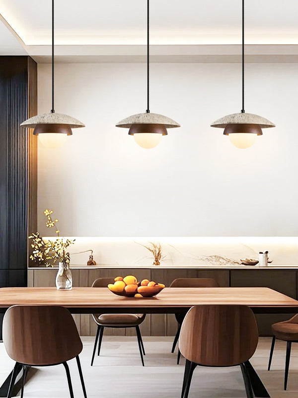 yellow travertine walnut pendant light 3