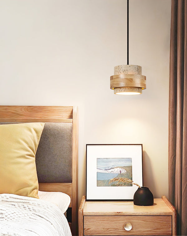 yellow travertine wood cylinder pendant light 2