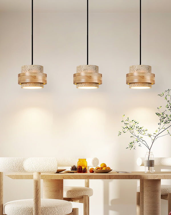 yellow travertine wood cylinder pendant light 2