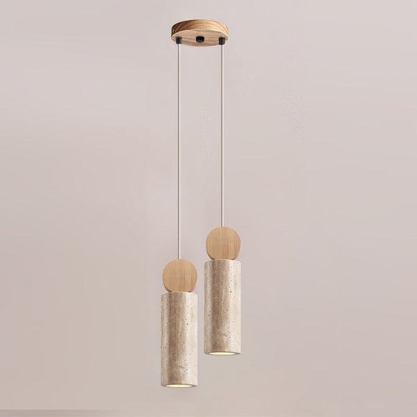 yellow travertine wood cylinder pendant light