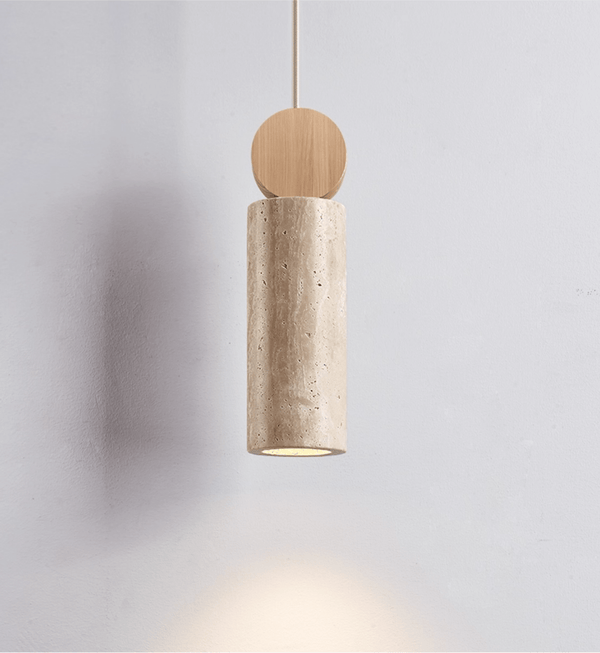 yellow travertine wood cylinder pendant light