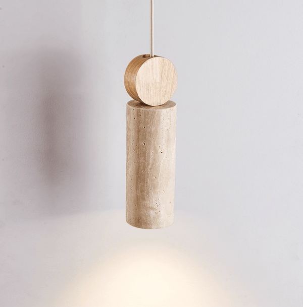 yellow travertine wood cylinder pendant light