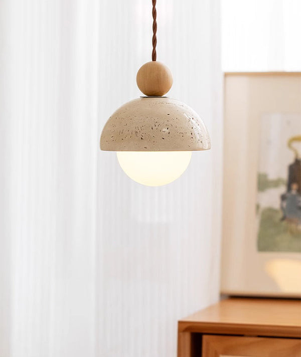 yellow travertine wood hemispherical small chandelier bedroom