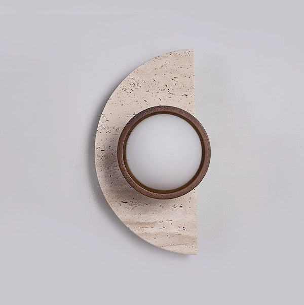 yellow travertine wood wall sconce