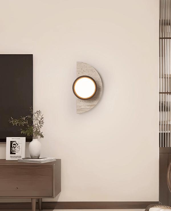 yellow travertine wood wall sconce